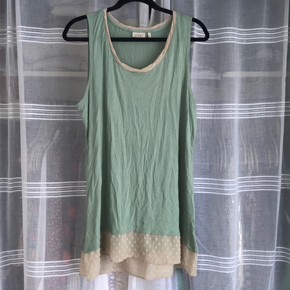 Light green LOGO tank tunic w lace edges